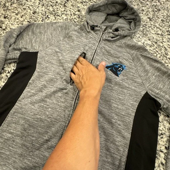 NFL Carolina Panthers Football‎ Gray Full-Zip Hoodie Sweat Shirt Size Large #368 - Picture 4 of 11